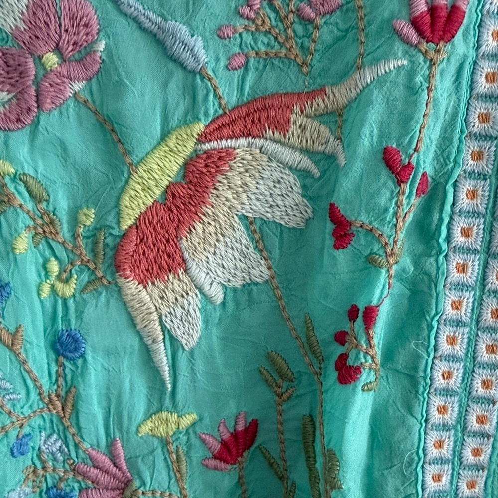 Johnny Was Aqua Floral Embroidered Blouse - Picture 3 of 5